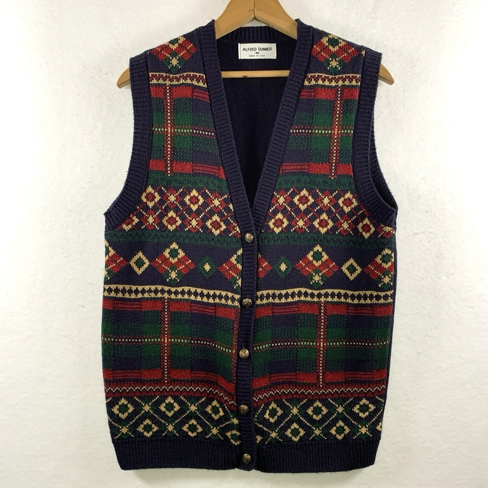 VTG Womens Old Money Cardigan Sweater Vest Size M Heritage Cottage Holiday USA